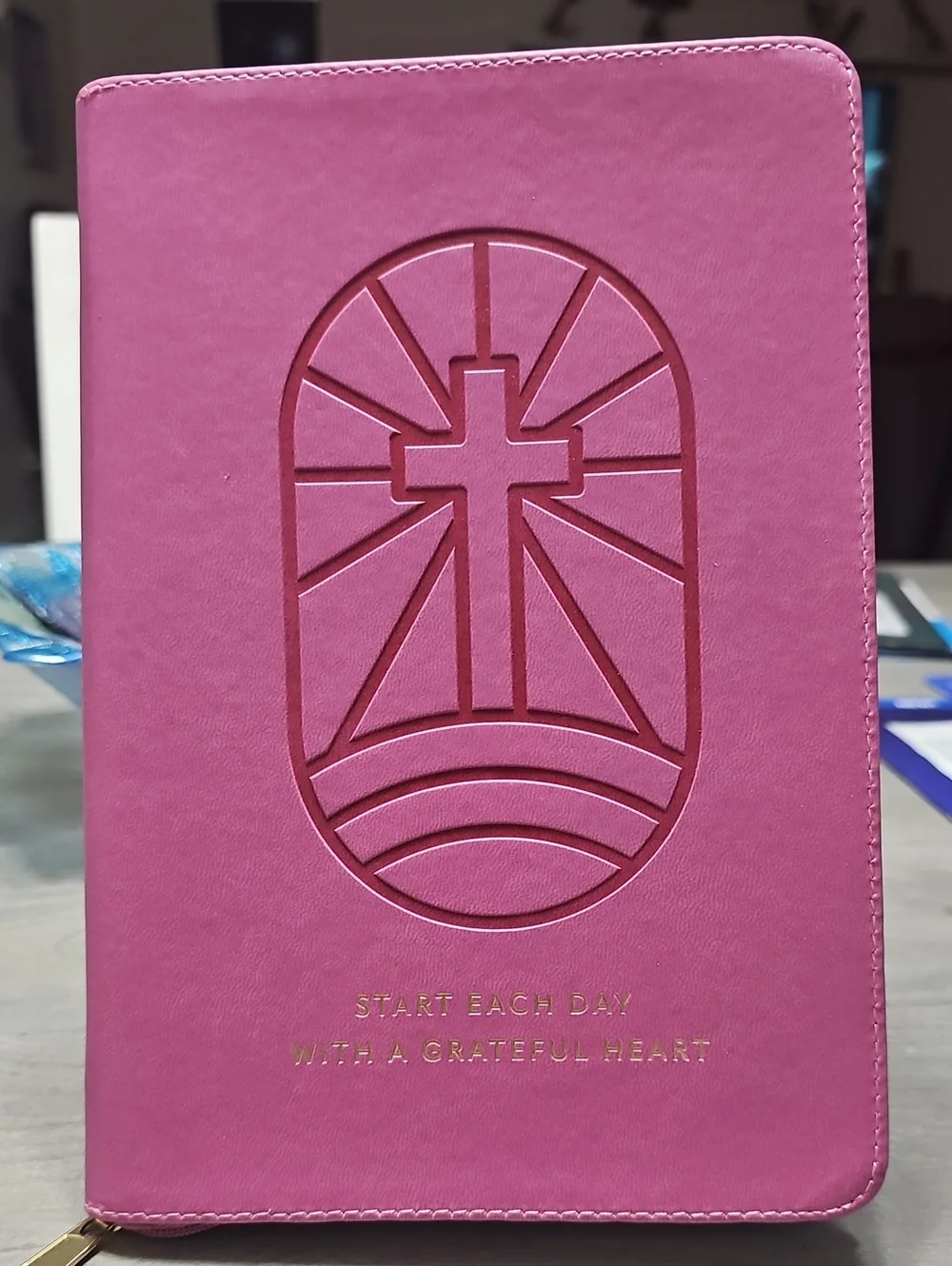 Devotional Zippered Journal with Embossed Cross and Gold Foil Accent